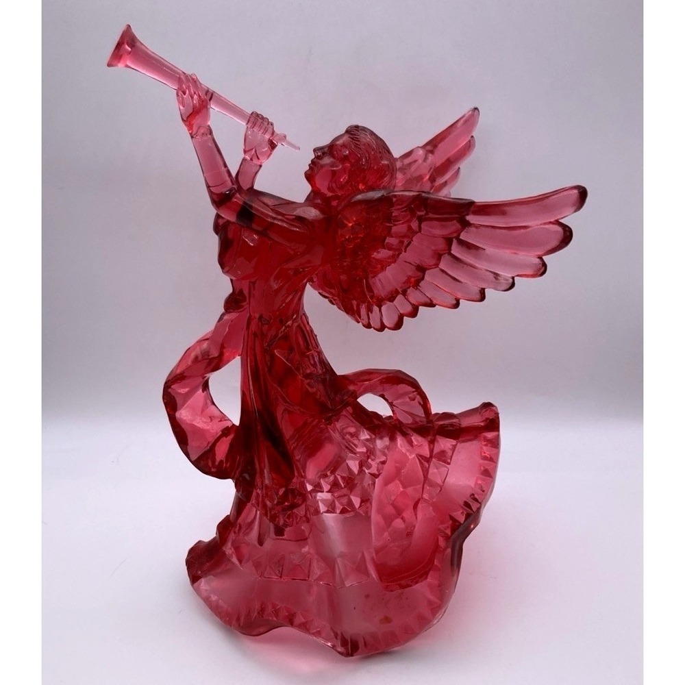 Vintage Silvestri Lucite Acrylic Angel W/ Horn Tree Topper Pink Christmas 9"